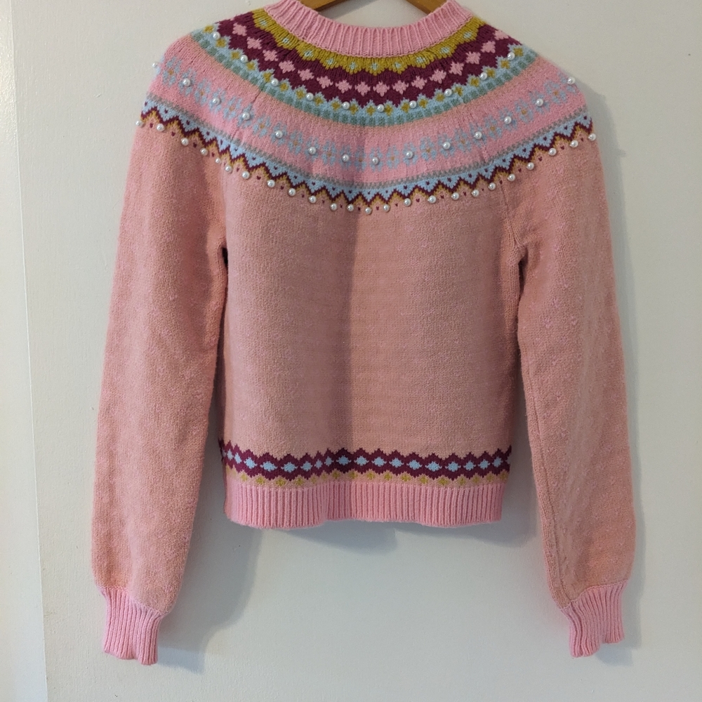 LoveShackFancy Crawley Crew neck pink pearl sweater